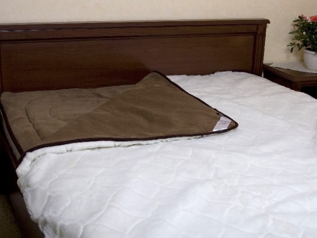 KOŁDRA Z WEŁNY CAMEL CIEMNY + KASZMIR SOFFIATO 240x200