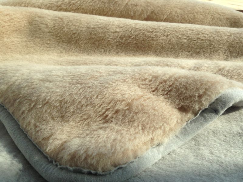KOŁDRA Z WEŁNY ALPAKI SILVER + CAMEL CAPPUCINO 140x200