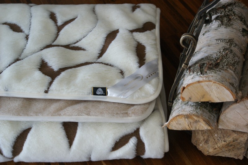 KOŁDRA Z WEŁNY KASZMIR BENJAMIN BRĄZOWY + CAMEL JASNY 160x200