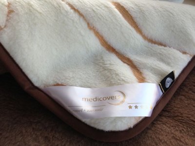 KOŁDRA Z WEŁNY CAMEL CIEMNY + KASZMIR GOLD 160x200