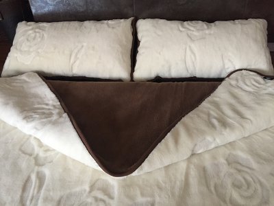 POŚCIEL Z WEŁNY KASZMIR RÓŻA BIAŁA + CAMEL CIEMNY 180X200 + PODKŁAD