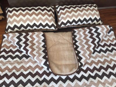 POŚCIEL Z WEŁNY CAMEL CAPPUCCINO PASY 200x200