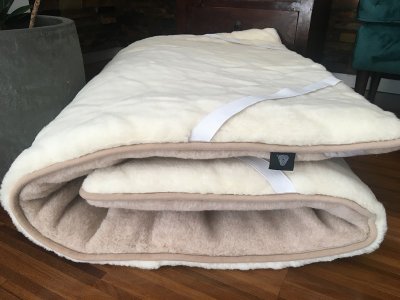 MATERAC Z WEŁNY CAMEL JASNY + KASZMIR CARO 200x200