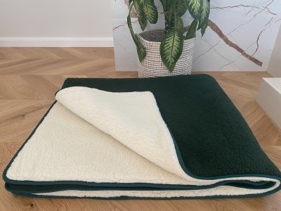 KOŁDRA Z WEŁNY MERYNOS CIEMNO ZIELONO BIAŁY TUMBLER 220x200