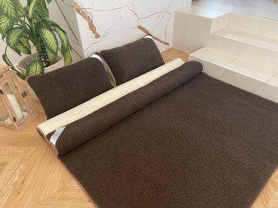 POŚCIEL Z WEŁNY MERYNOS SYBERIA DZIKI BRĄZ + MERYNOS TUMBLER 200x200 + PODKŁAD