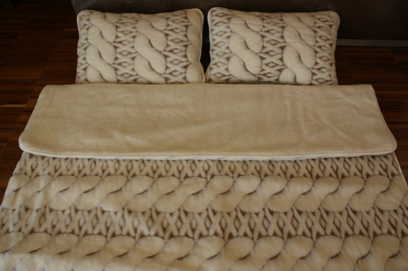 1350838259 POŚCIEL Z WEŁNY CAMEL BIAŁY WARKOCZ + KASZMIR GŁADKI 180x200 + MATERAC