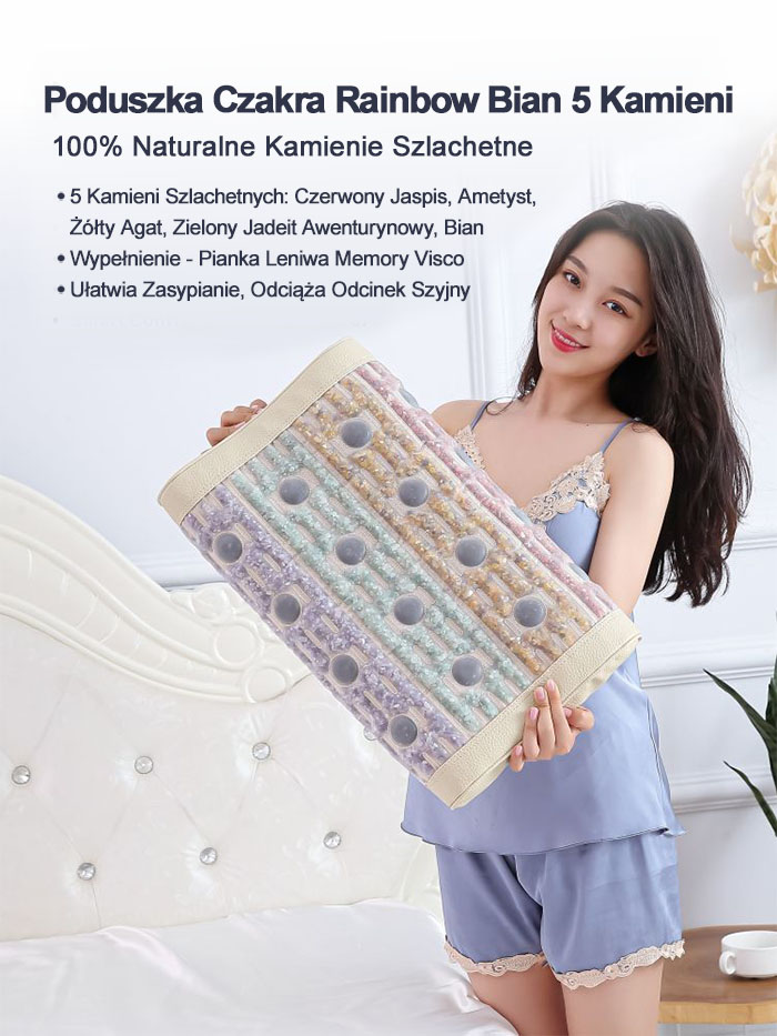Poduszka Energy BIAN Czakra 5 Kamieni 50x30x10 cm - Kamienie Szlachetne + Kamienie Bian - Wypełnienie Visco Pianka Leniwa - Kolekcja 2025 - Gabinety Spa Reiki Yoga Dom - Cena Katalogowa 980 złotych