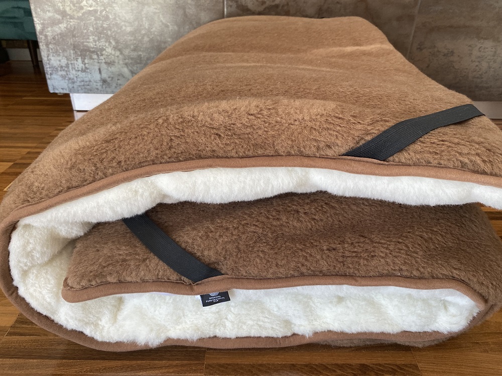MATERAC Z WEŁNY CAMEL CIEMNY + KASZMIR CARO MEGA GRUBY 180x200