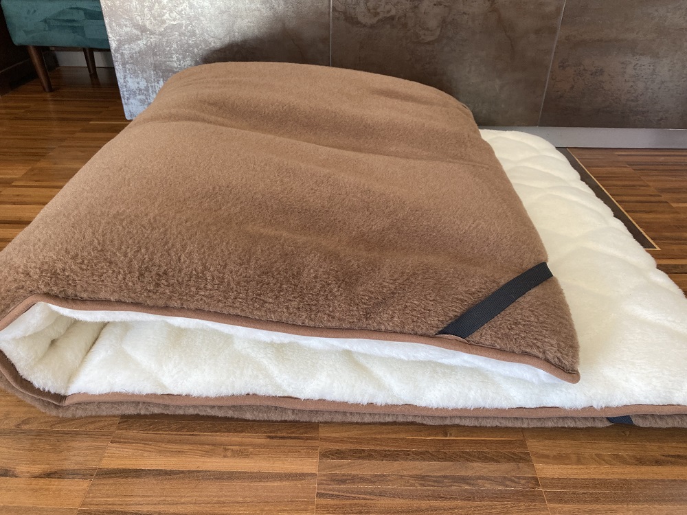MATERAC Z WEŁNY CAMEL CIEMNY + KASZMIR CARO MEGA GRUBY 180x200