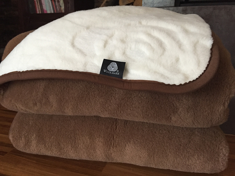 12 KOŁDRA Z WEŁNY CAMEL CIEMNY + KASZMIR RÓŻA 160x200