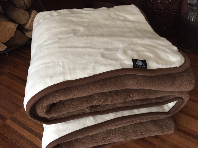 18 KOŁDRA Z WEŁNY CAMEL CIEMNY + KASZMIR RÓŻA 160x200