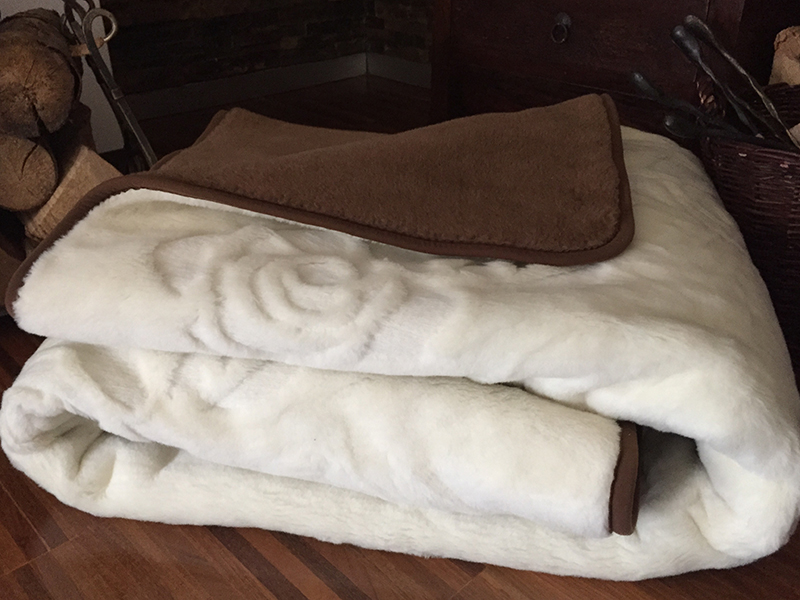 22 KOŁDRA Z WEŁNY CAMEL CIEMNY + KASZMIR RÓŻA 160x200