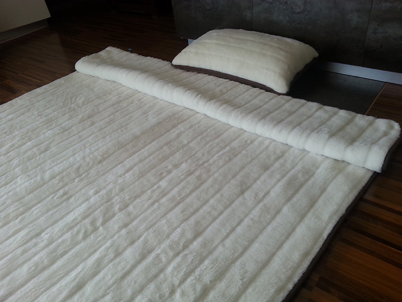 POŚCIEL  Z WEŁNY KASZMIR LUX PASY + CAMEL CIEMNY 140x200 + PODKŁAD