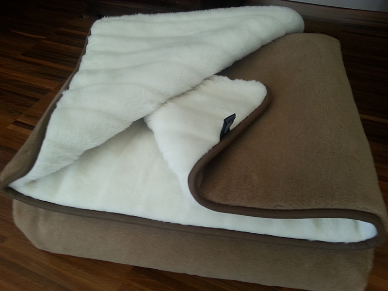 KOŁDRA Z WEŁNY CAMEL CIEMNY + KASZMIR LUX PASY 140X200