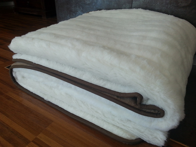 KOŁDRA Z WEŁNY CAMEL CIEMNY + KASZMIR LUX PASY 140X200
