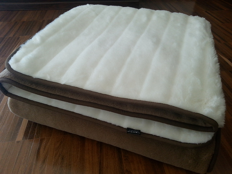 KOŁDRA Z WEŁNY CAMEL CIEMNY + KASZMIR LUX PASY 140X200