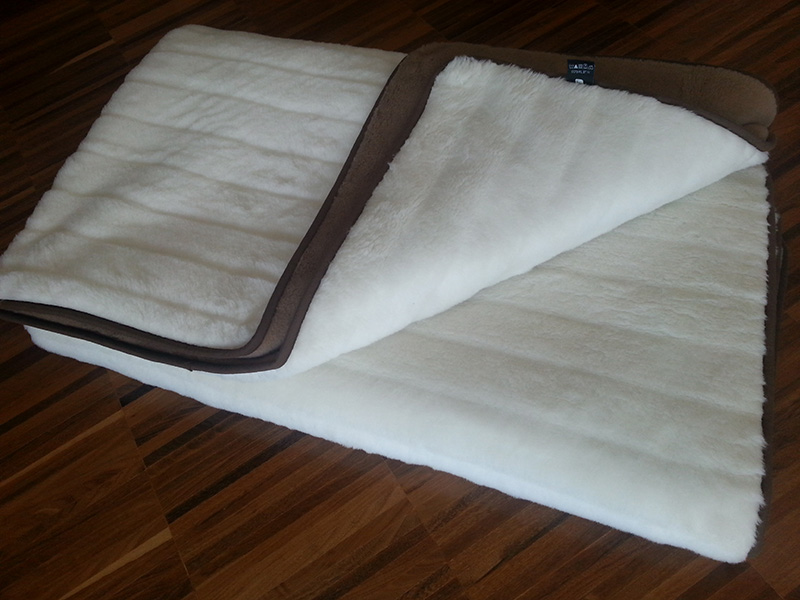KOŁDRA Z WEŁNY CAMEL CIEMNY + KASZMIR LUX PASY 140X200