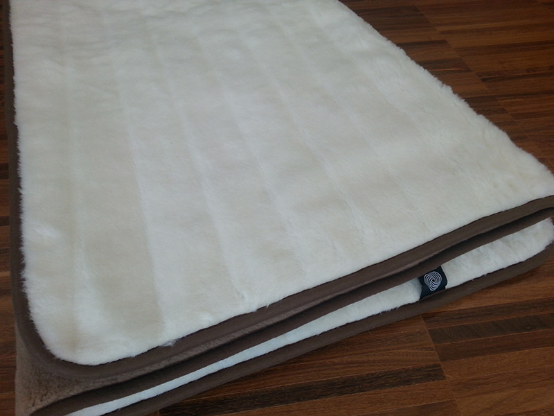 KOŁDRA Z WEŁNY CAMEL CIEMNY + KASZMIR LUX PASY 140X200