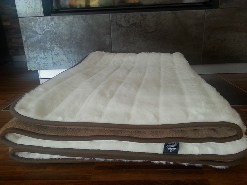 KOŁDRA Z WEŁNY CAMEL CIEMNY + KASZMIR LUX PASY 140X200