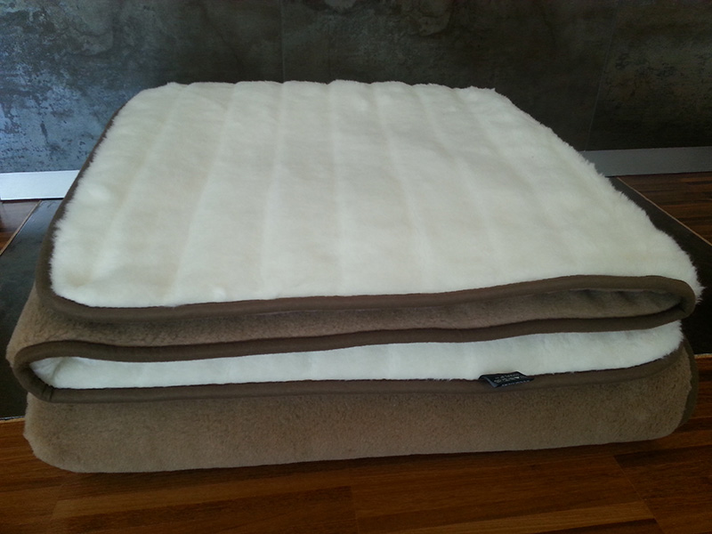 KOŁDRA Z WEŁNY CAMEL CIEMNY + KASZMIR LUX PASY 140X200