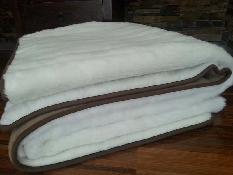 KOŁDRA Z WEŁNY CAMEL CIEMNY + KASZMIR LUX PASY 140X200