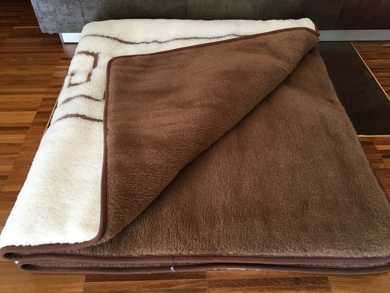 KOŁDRA Z WEŁNY CAMEL CIEMNY + MERYNOS TUMBLER GREKA 160x200