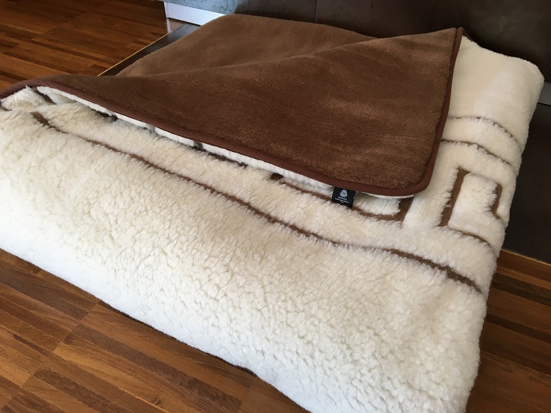 KOŁDRA Z WEŁNY CAMEL CIEMNY + MERYNOS TUMBLER GREKA 160x200