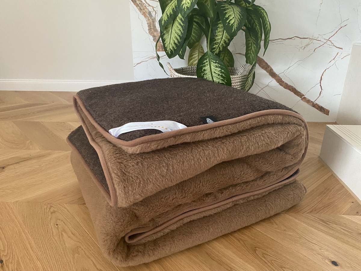 KOŁDRA Z WEŁNY MERYNOS SYBERIA DZIKI BRĄZ + CAMEL CIEMNY 200x200