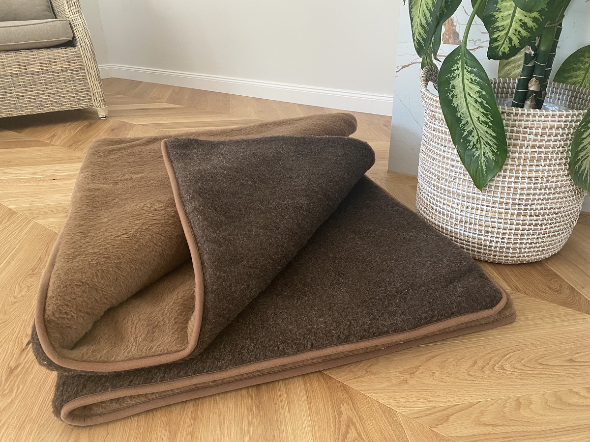KOŁDRA Z WEŁNY MERYNOS SYBERIA DZIKI BRĄZ + CAMEL CIEMNY 200x200