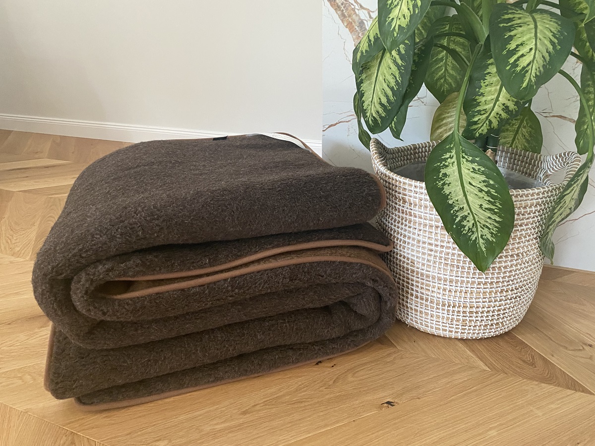 KOŁDRA Z WEŁNY MERYNOS SYBERIA DZIKI BRĄZ + CAMEL CIEMNY 200x200