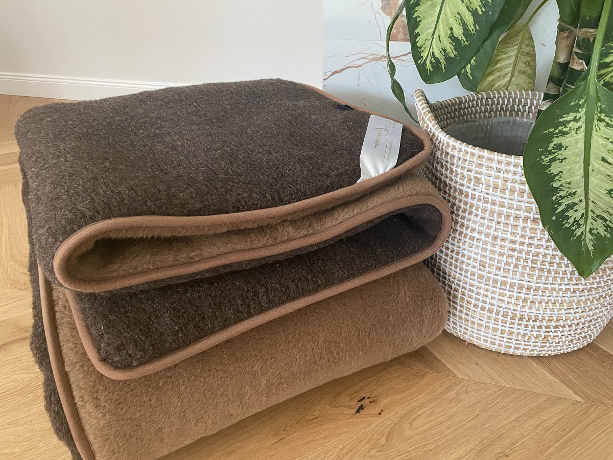 KOŁDRA Z WEŁNY MERYNOS SYBERIA DZIKI BRĄZ + CAMEL CIEMNY 200x200
