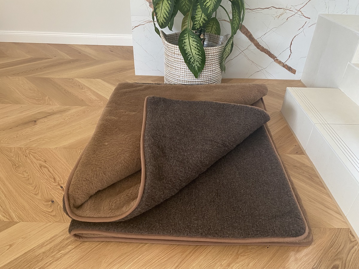 KOŁDRA Z WEŁNY MERYNOS SYBERIA DZIKI BRĄZ + CAMEL CIEMNY 200x200