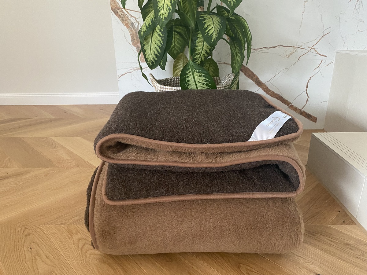 KOŁDRA Z WEŁNY MERYNOS SYBERIA DZIKI BRĄZ + CAMEL CIEMNY 200x200