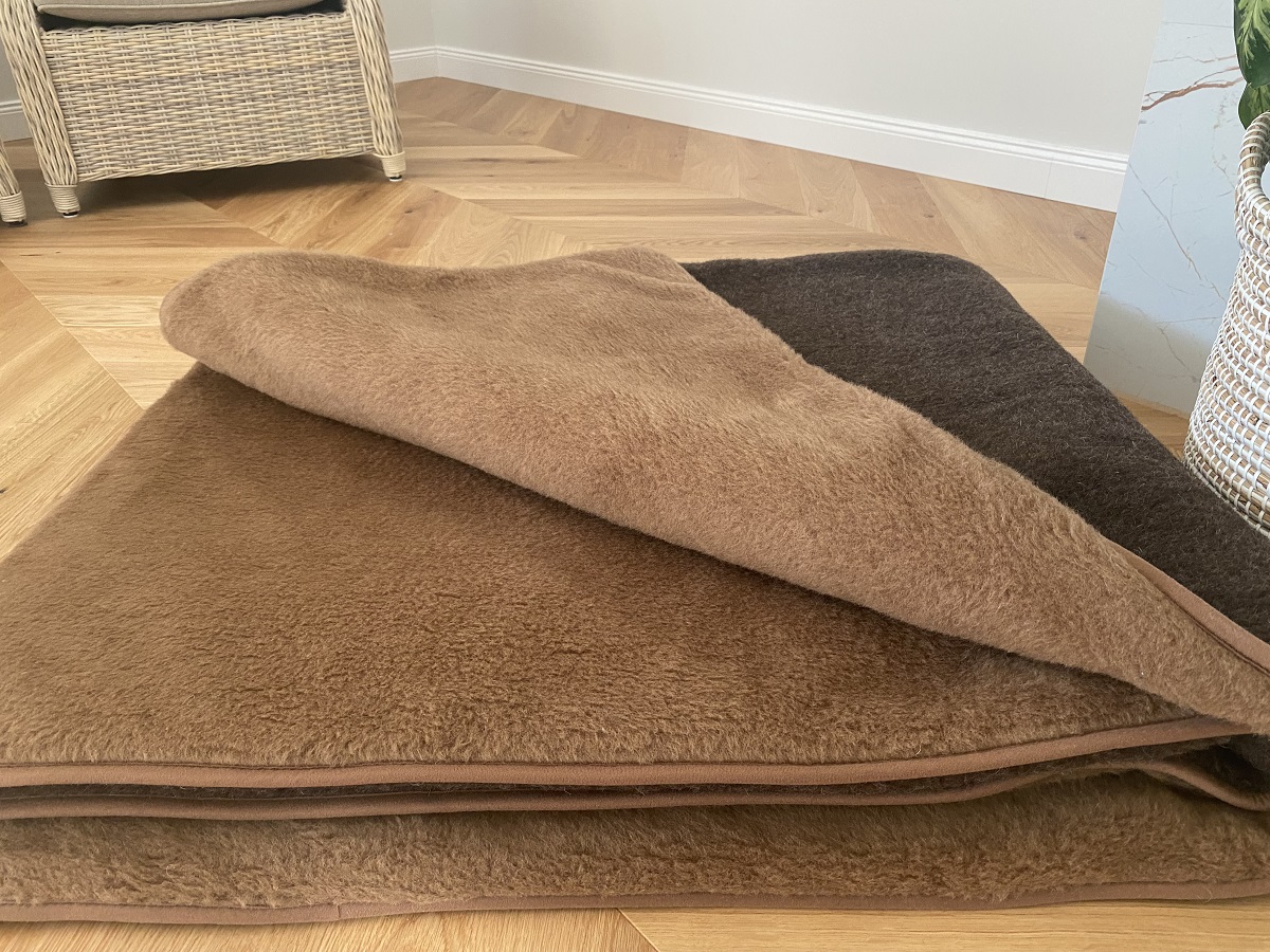 KOŁDRA Z WEŁNY MERYNOS SYBERIA DZIKI BRĄZ + CAMEL CIEMNY 200x200