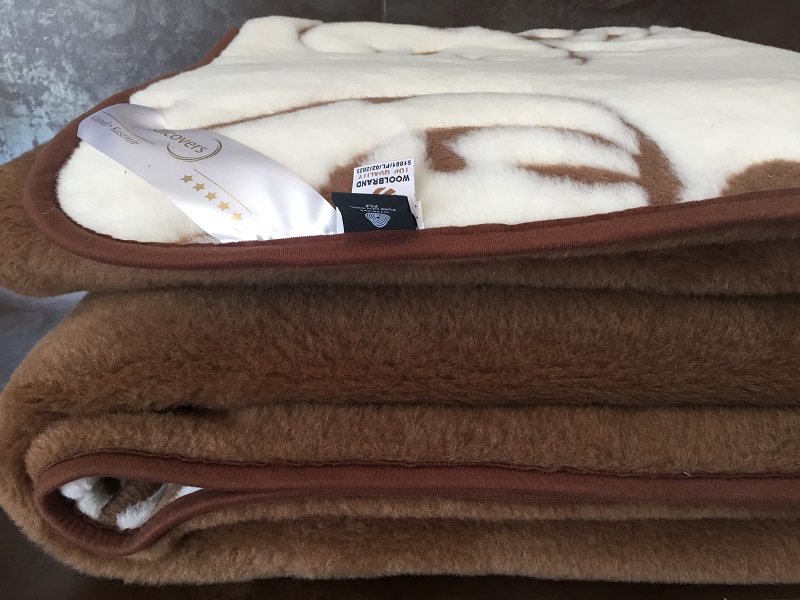 KOŁDRA Z WEŁNY CAMEL CIEMNY + KASZMIR SZLACHECKI 140x200