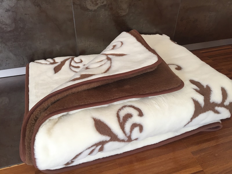 KOŁDRA Z WEŁNY CAMEL CIEMNY + KASZMIR SZLACHECKI 140x200